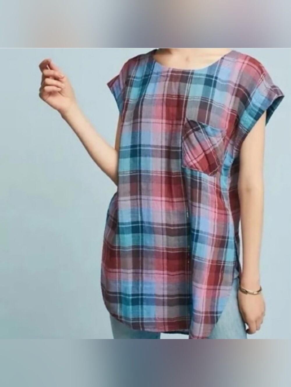 Anthropologie Plaid Tunic Tee